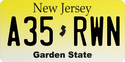 NJ license plate A35RWN