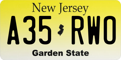 NJ license plate A35RWO
