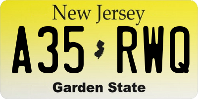 NJ license plate A35RWQ