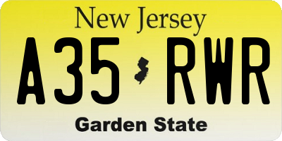 NJ license plate A35RWR