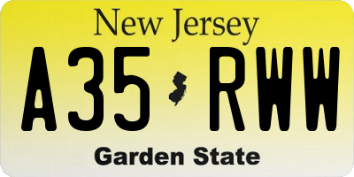 NJ license plate A35RWW