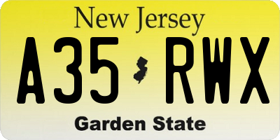 NJ license plate A35RWX