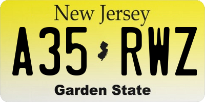 NJ license plate A35RWZ