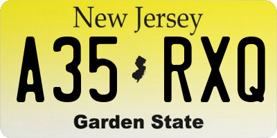 NJ license plate A35RXQ