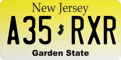 NJ license plate A35RXR