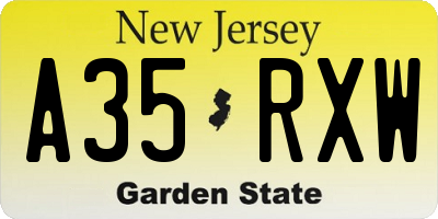 NJ license plate A35RXW