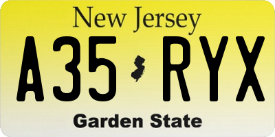 NJ license plate A35RYX