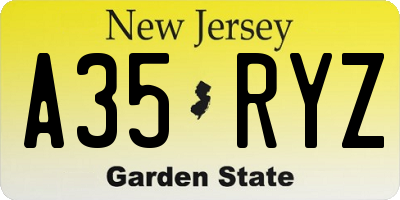 NJ license plate A35RYZ