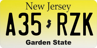 NJ license plate A35RZK