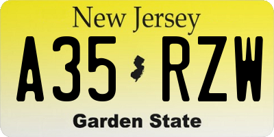 NJ license plate A35RZW
