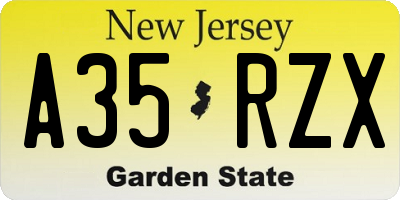 NJ license plate A35RZX