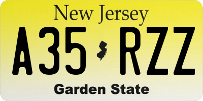 NJ license plate A35RZZ