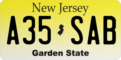 NJ license plate A35SAB