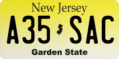 NJ license plate A35SAC