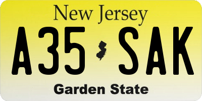 NJ license plate A35SAK