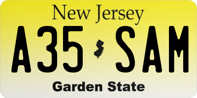 NJ license plate A35SAM