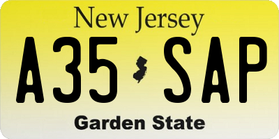 NJ license plate A35SAP