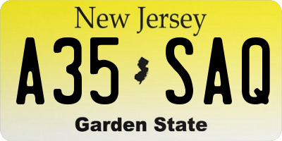 NJ license plate A35SAQ