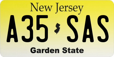 NJ license plate A35SAS