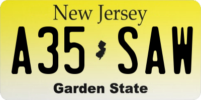 NJ license plate A35SAW