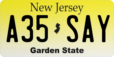 NJ license plate A35SAY