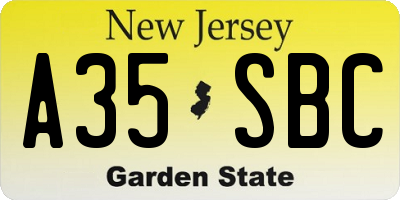 NJ license plate A35SBC