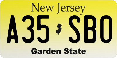 NJ license plate A35SBO