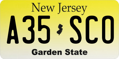 NJ license plate A35SCO