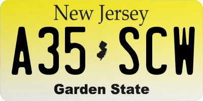 NJ license plate A35SCW