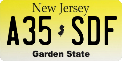 NJ license plate A35SDF