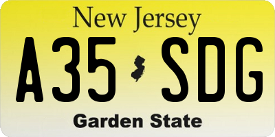 NJ license plate A35SDG