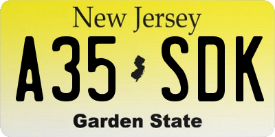 NJ license plate A35SDK