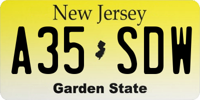 NJ license plate A35SDW