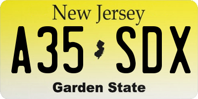 NJ license plate A35SDX