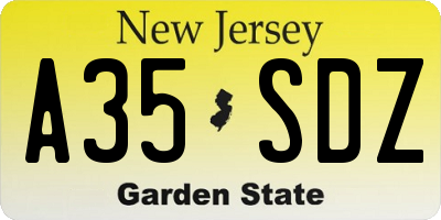 NJ license plate A35SDZ