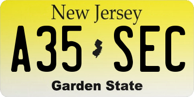 NJ license plate A35SEC