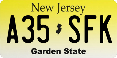 NJ license plate A35SFK