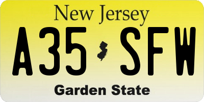 NJ license plate A35SFW