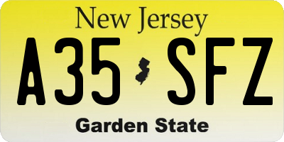 NJ license plate A35SFZ