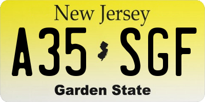 NJ license plate A35SGF
