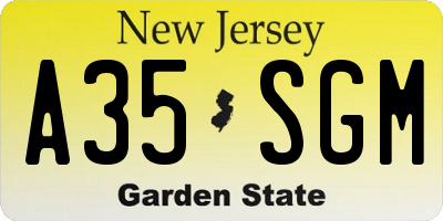 NJ license plate A35SGM