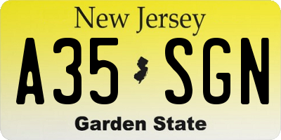 NJ license plate A35SGN
