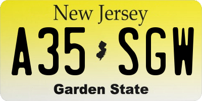 NJ license plate A35SGW