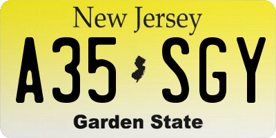 NJ license plate A35SGY