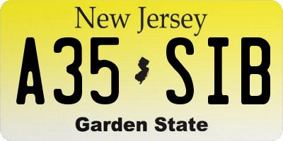 NJ license plate A35SIB