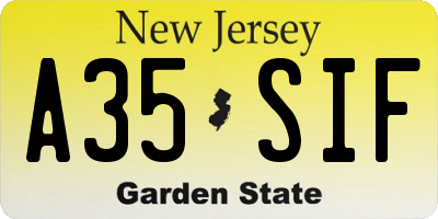 NJ license plate A35SIF