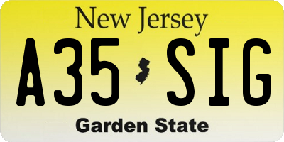 NJ license plate A35SIG