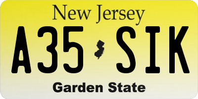 NJ license plate A35SIK