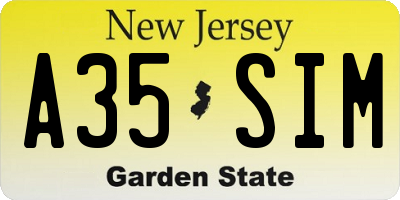 NJ license plate A35SIM