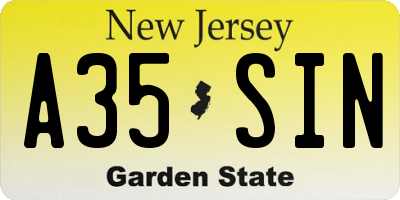 NJ license plate A35SIN